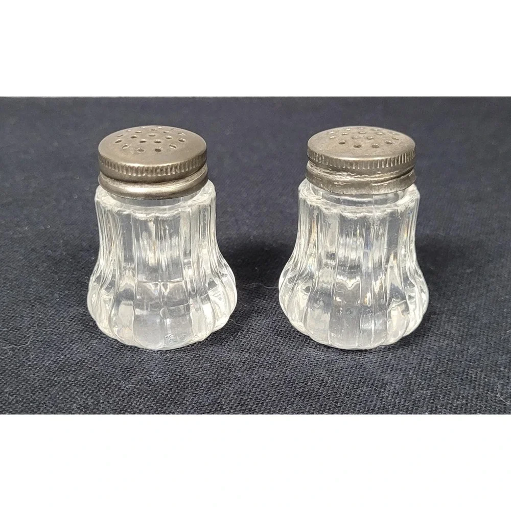 Small Mini Clear Ribbed Lucite Salt and Pepper Shakers Vintage 1960s